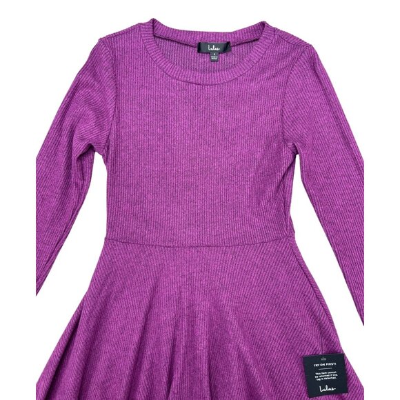 Lulus Fit and Fair Mauve Purple Long-Sleeve Ribbed Knit Skater Dress Small - Picture 5 of 14